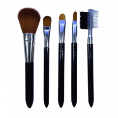 travel makeup brush set with brown synthetic hair