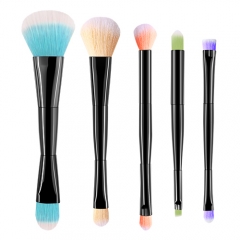 Hot sales double head makeup brush set with wooden handle,high quality synthetic hair