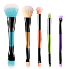 Hot sales double head makeup brush set with wooden handle,high quality synthetic hair