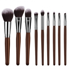 9 pieces makeup brush set  with raw wooden handle,high dense synthetic hair