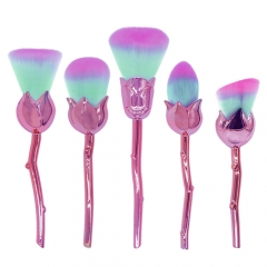 Hot sales 5pcs makeup brush set with rose shape head ,plastic handle