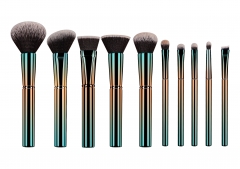 Professional 10pcs makeup brush set with aluminum handle,gradient color