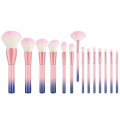 New product 14pcs makeup brush set with gradient wooden handle,synthetic hair