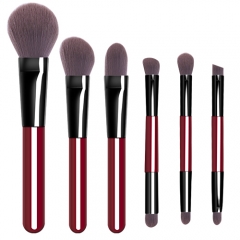 6pcs travel makeup brush set with double-ended eyeshadow brushes