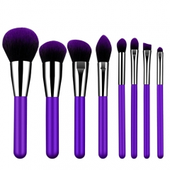 8 pieces makeup brush set with purple wooden handle, black purple synthetic hair