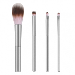 4 pieces travel  makeup brush set with aluminum handle,  synthetic hair