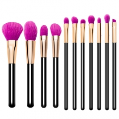 Professional 11pieces makeup brush set with wooden handle,high quality purple synthetic hair