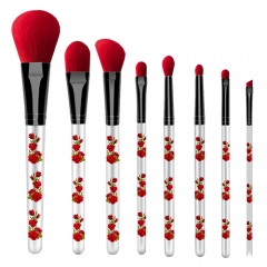 Rose pattern wooden handle makeup brushes set