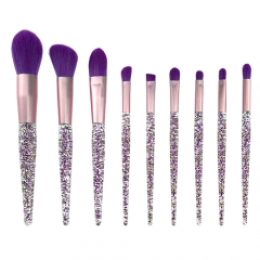 Hot sales 9 pieces makeup brushes set with glitter crystal handle