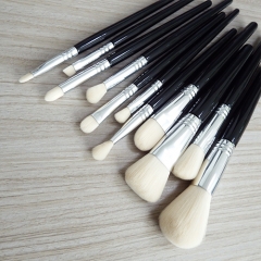 Professional 11pcs makeup brush set  black wooden handle high quality white synthetic bristles