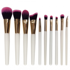 Elegant 10pcs makeup brush set white wooden handle high quality  synthetic bristles