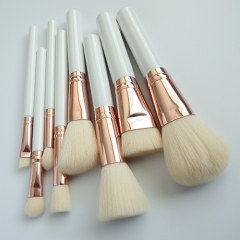 white wooden handle makeup brush set with synthetic hair