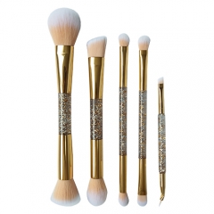Double ended makeup brush 5pcs gold metallic set