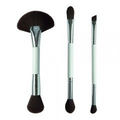 3 pcs double side makeup brush set with white wooden handle cosmetic brush for fan powder brush eyeshadow brush