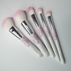 5pcs makeup brush set  wooden handle natural synthetic hair