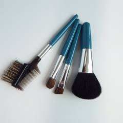 Travel essential MINI 4pcs travel makeup brush set blue wooden handle powder eyeshadow brush