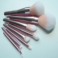 8 pieces makeup brush set with pink aluminum handle,super soft  synthetic hair