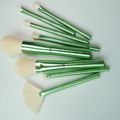 Newest 8pcs makeup brush set with dark green aluminum handle,white synthetic hair