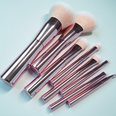 8 pieces makeup brush set with pink aluminum handle,super soft  synthetic hair