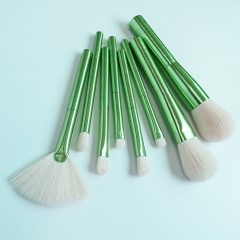 Newest 8pcs makeup brush set with dark green aluminum handle,white synthetic hair