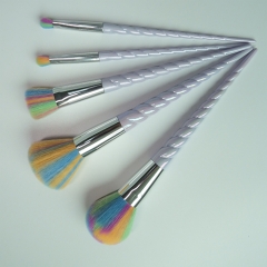 5Pcs Unicorn Design Handle Shape Makeup Brushes Tools Set White Hair Synthetic Foundation Brush Eyeshadow Blusher (5Pcs Rainbow Hair)