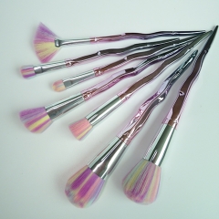 7Pcs Unique Design Handle Shape Makeup Brushes Tools Set silver tube Synthetic Foundation Brushes Eyeshadow Blusher (7Pcs Rainbow Hair)