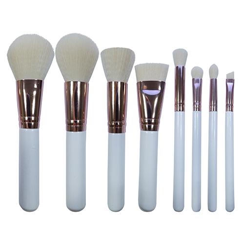 white wooden handle makeup brush set with synthetic hair