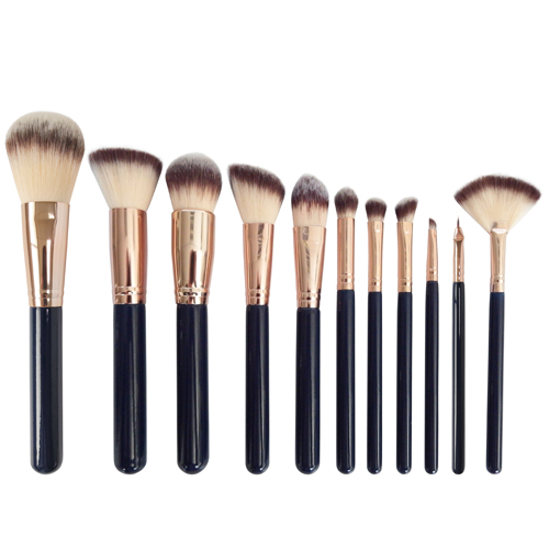 Wholesales 11pcs makeup brush set with wooden handle natural synthetic hair
