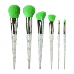 top high quality transparent handle green hair makeup brush set