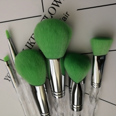 top high quality transparent handle green hair makeup brush set