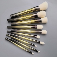 10 Pcs Premium Synthetic Cosmetic Brushes, Foundation Blending Blush Powder Eye Shadow Make Up Brushes Kit Bronze plated plastic handle