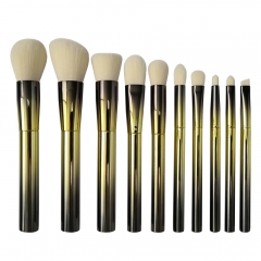 10 Pcs Premium Synthetic Cosmetic Brushes, Foundation Blending Blush Powder Eye Shadow Make Up Brushes Kit Bronze plated plastic handle