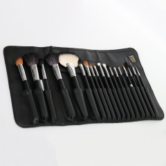 Cosmetic makeup brush set 18 pcs black wooden handle with high quality goat hair