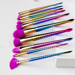 Mermaid 10pcs Makeup Brushes Set colorful cosmetic brush