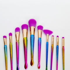 Mermaid 10pcs Makeup Brushes Set colorful cosmetic brush